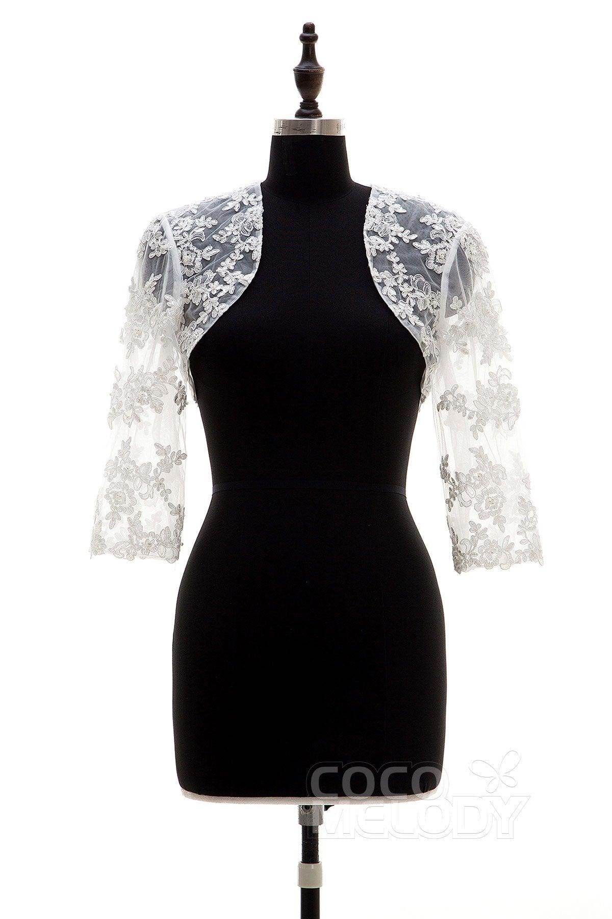 Lace 3/4 Length Sleeve Wedding Jacket AC6016 - COCOMELODY